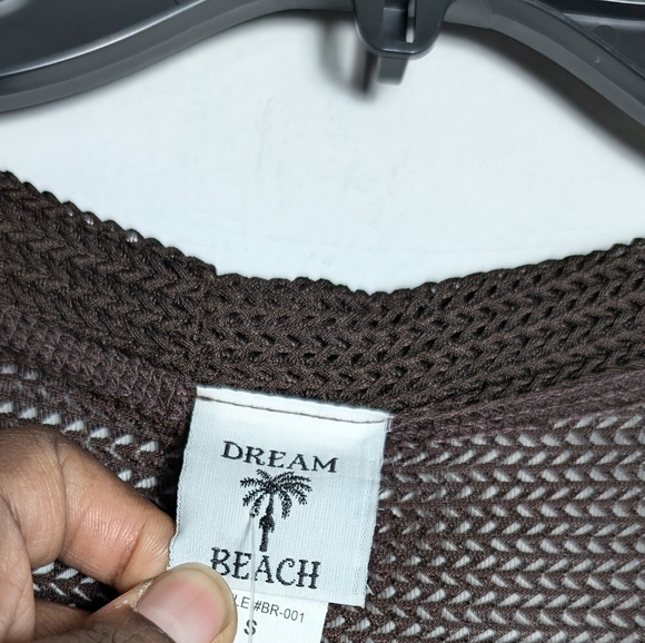 Dream Beach open knit cardigan wooden button brown sz S coastal travel - Picture 2 of 9